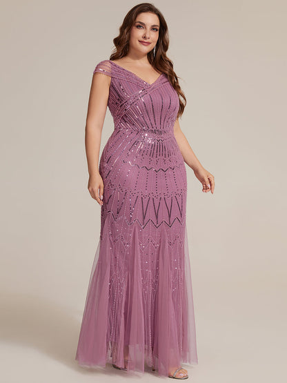 ever CABARET|Sequin Drop Shoulder Sleeve Beaded Formal Dress