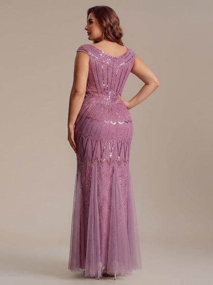 ever CABARET|Sequin Drop Shoulder Sleeve Beaded Formal Dress
