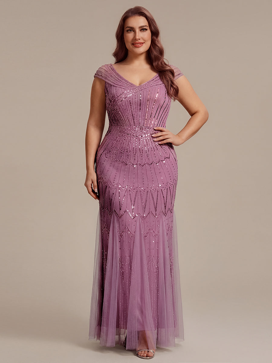 ever CABARET|Sequin Drop Shoulder Sleeve Beaded Formal Dress