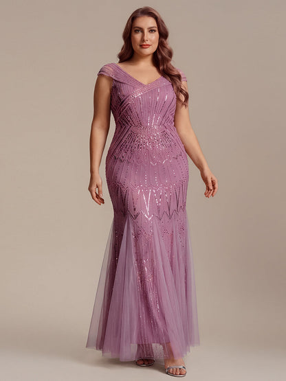 ever CABARET|Sequin Drop Shoulder Sleeve Beaded Formal Dress