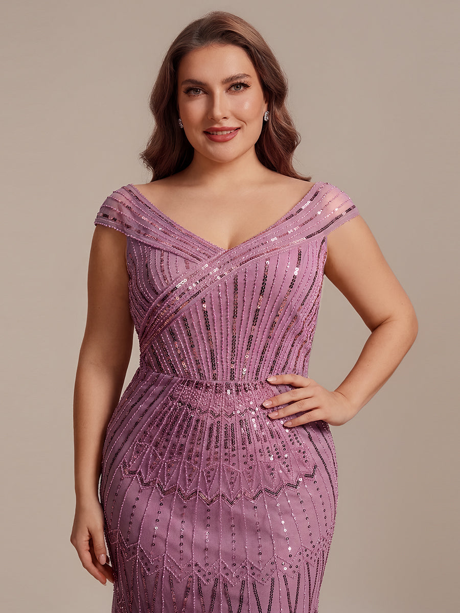 ever CABARET|Sequin Drop Shoulder Sleeve Beaded Formal Dress