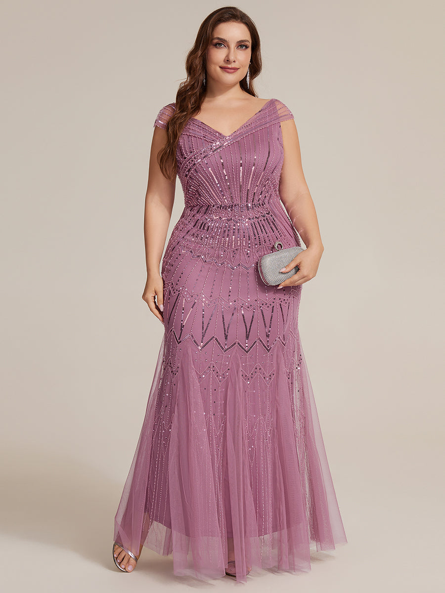 ever CABARET|Sequin Drop Shoulder Sleeve Beaded Formal Dress
