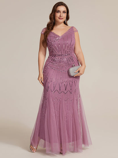 ever CABARET|Sequin Drop Shoulder Sleeve Beaded Formal Dress