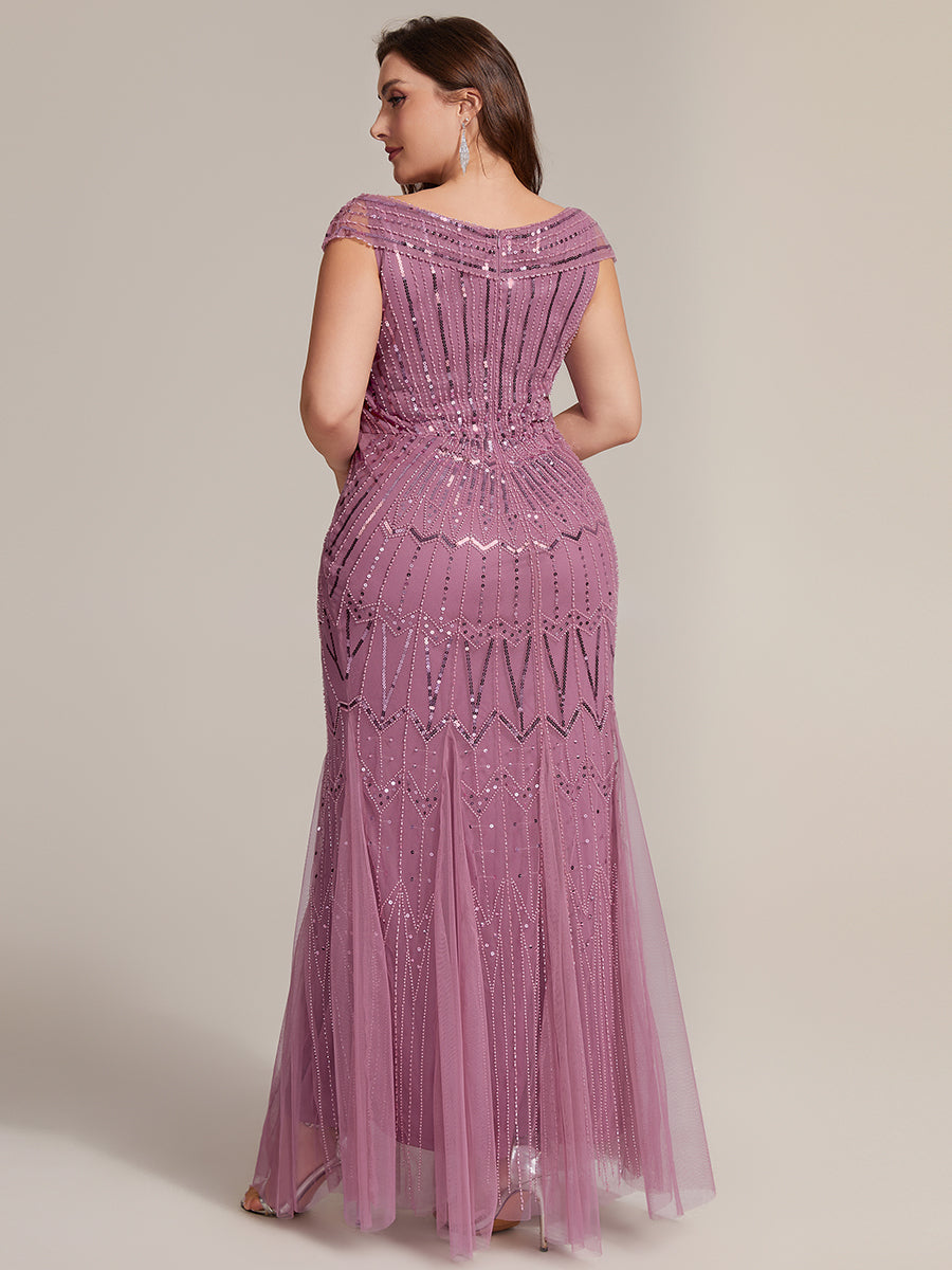ever CABARET|Sequin Drop Shoulder Sleeve Beaded Formal Dress