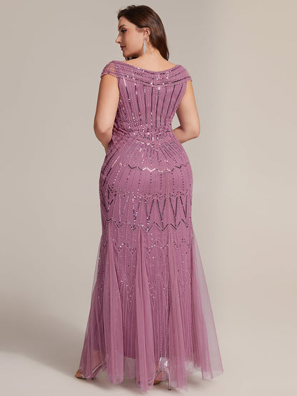 ever CABARET|Sequin Drop Shoulder Sleeve Beaded Formal Dress