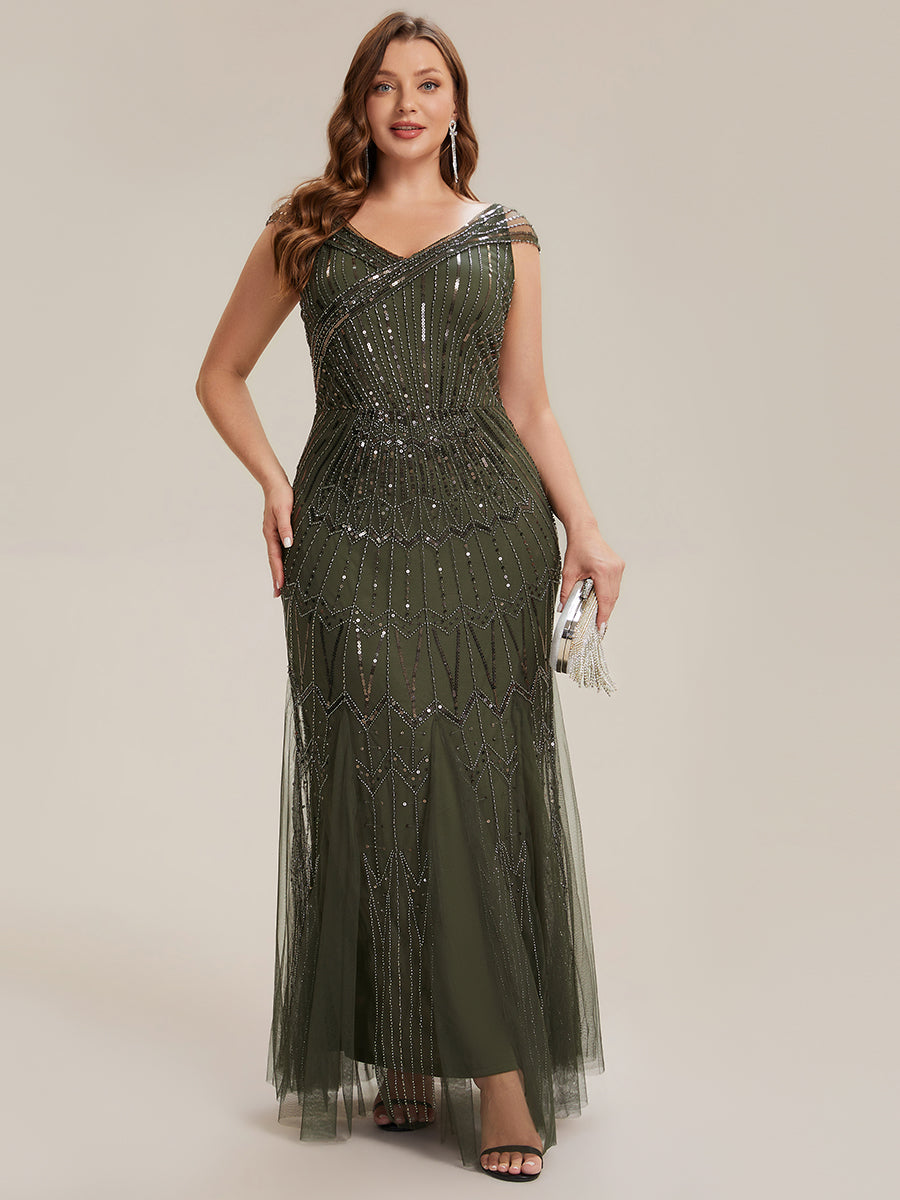 ever CABARET|Sequin Drop Shoulder Sleeve Beaded Formal Dress