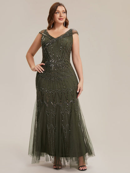 ever CABARET|Sequin Drop Shoulder Sleeve Beaded Formal Dress