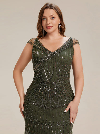 ever CABARET|Sequin Drop Shoulder Sleeve Beaded Formal Dress