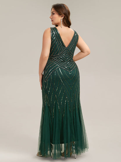 ever GLAMOUR|Deep V-Neck Sequin Sleeveless Evening Dress