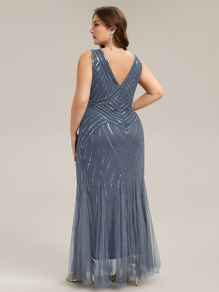 ever GLAMOUR|Deep V-Neck Sequin Sleeveless Evening Dress