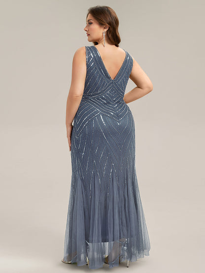 ever GLAMOUR|Deep V-Neck Sequin Sleeveless Evening Dress