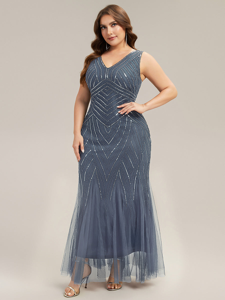 ever GLAMOUR|Deep V-Neck Sequin Sleeveless Evening Dress