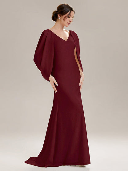 Tie-Front Knit Cape Sleeve Evening Dress