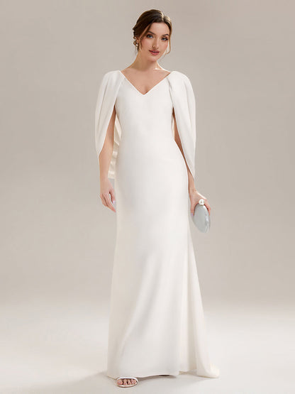 Tie-Front Knit Cape Sleeve Evening Dress