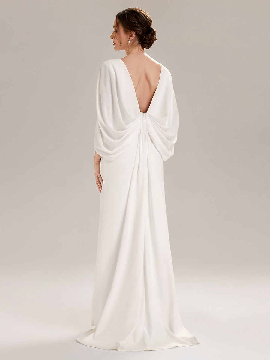 Tie-Front Knit Cape Sleeve Evening Dress