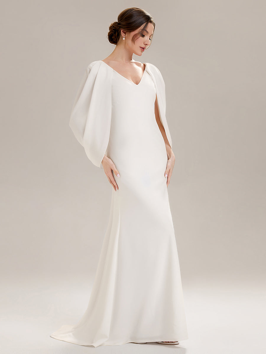 Tie-Front Knit Cape Sleeve Evening Dress