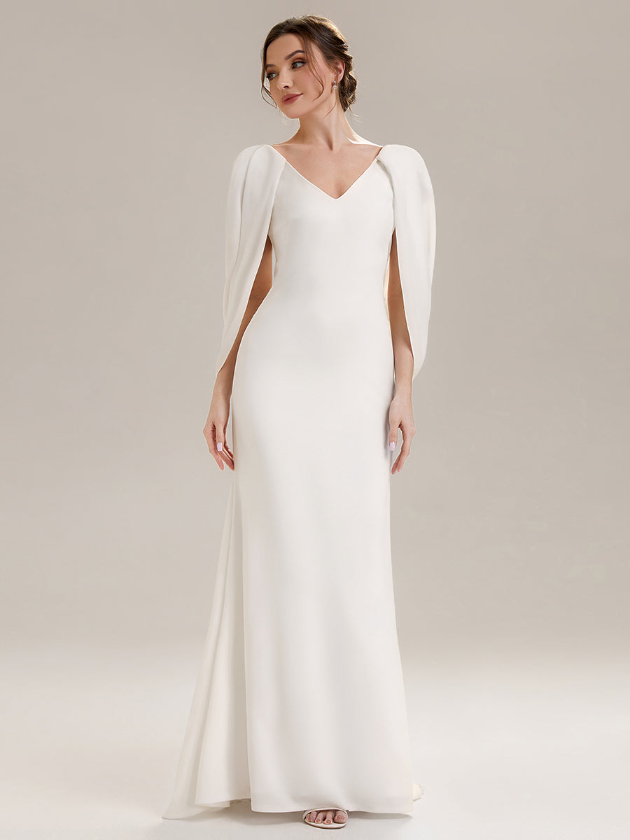 Tie-Front Knit Cape Sleeve Evening Dress