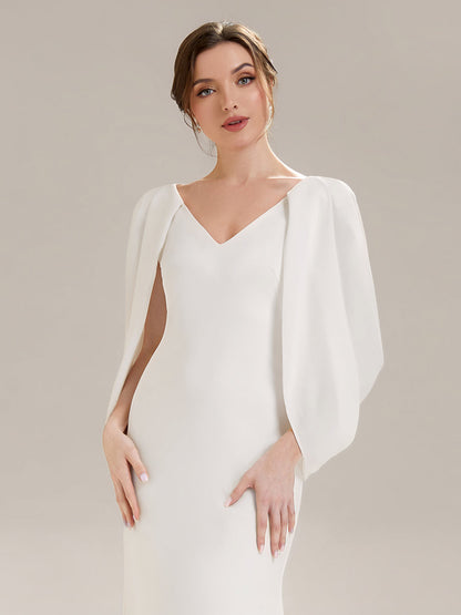 Tie-Front Knit Cape Sleeve Evening Dress