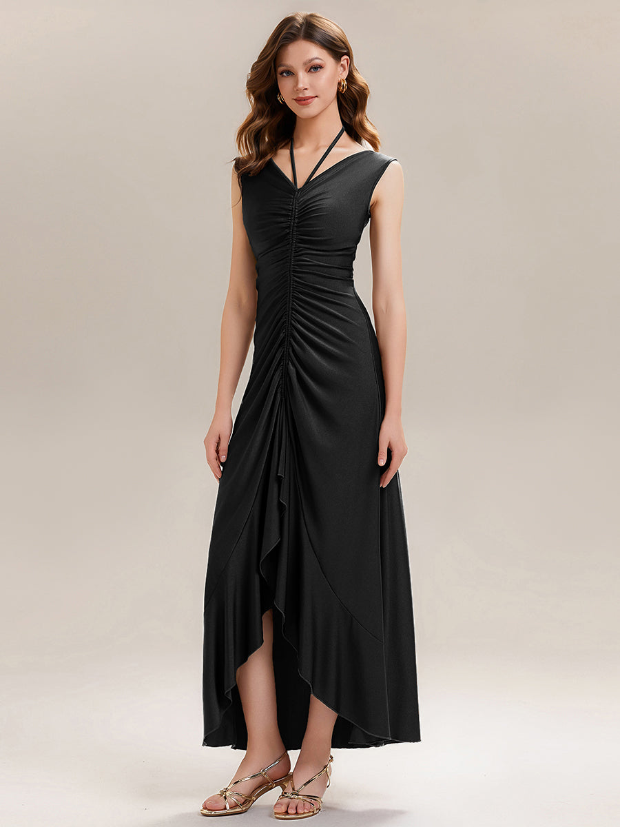 ever JILLIAN|Ruched Asymmetric Hemline High Stretch Evening Dress