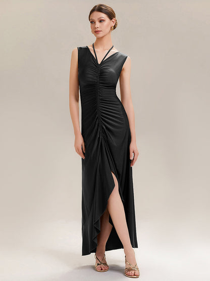ever JILLIAN|Ruched Asymmetric Hemline High Stretch Evening Dress
