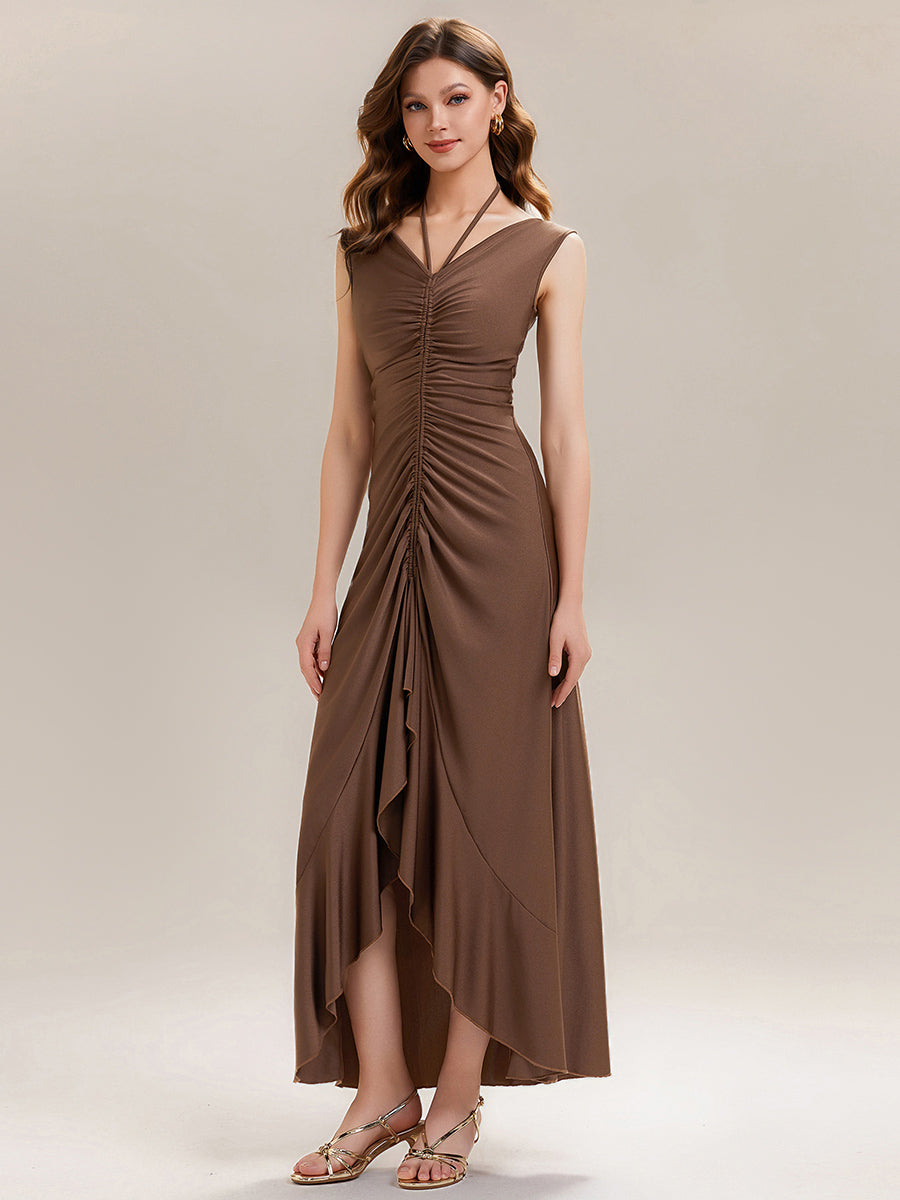 ever JILLIAN|Ruched Asymmetric Hemline High Stretch Evening Dress