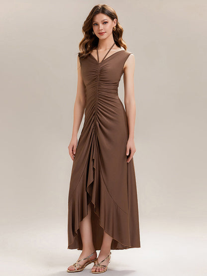 ever JILLIAN|Ruched Asymmetric Hemline High Stretch Evening Dress