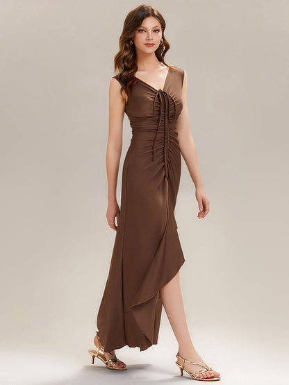 ever JILLIAN|Ruched Asymmetric Hemline High Stretch Evening Dress