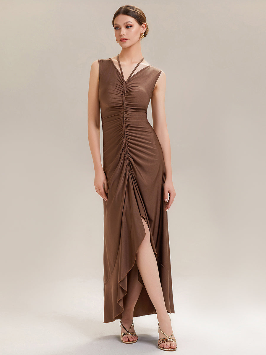 ever JILLIAN|Ruched Asymmetric Hemline High Stretch Evening Dress