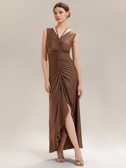 ever JILLIAN|Ruched Asymmetric Hemline High Stretch Evening Dress