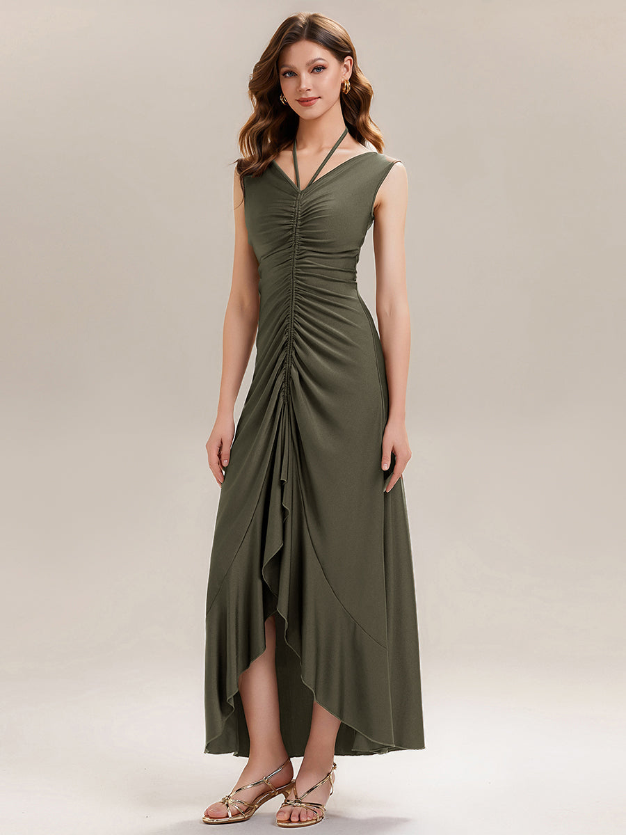 ever JILLIAN|Ruched Asymmetric Hemline High Stretch Evening Dress