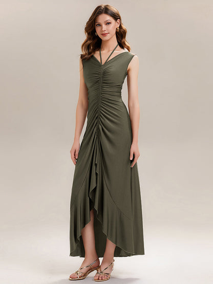 ever JILLIAN|Ruched Asymmetric Hemline High Stretch Evening Dress