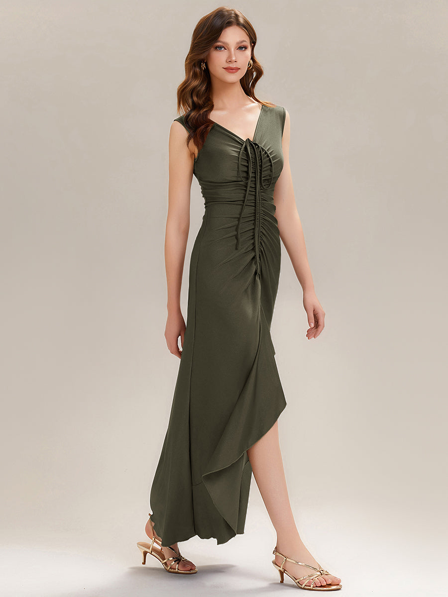 ever JILLIAN|Ruched Asymmetric Hemline High Stretch Evening Dress