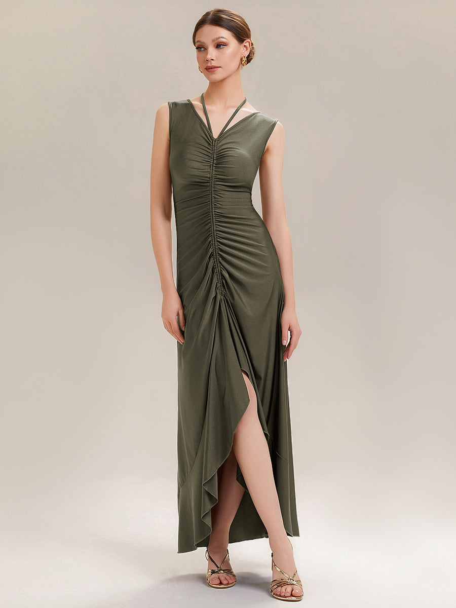 ever JILLIAN|Ruched Asymmetric Hemline High Stretch Evening Dress