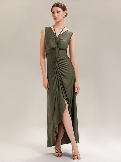 ever JILLIAN|Ruched Asymmetric Hemline High Stretch Evening Dress