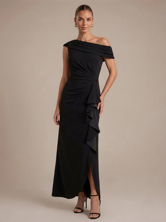 Crepe Off-the-shoulder Sleeve Mermaid Evening Dress