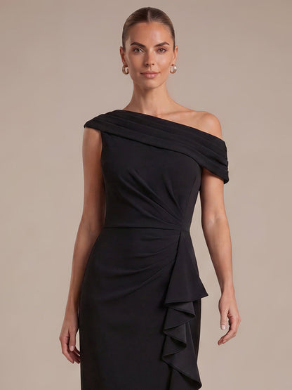 Crepe Off-the-shoulder Sleeve Mermaid Evening Dress