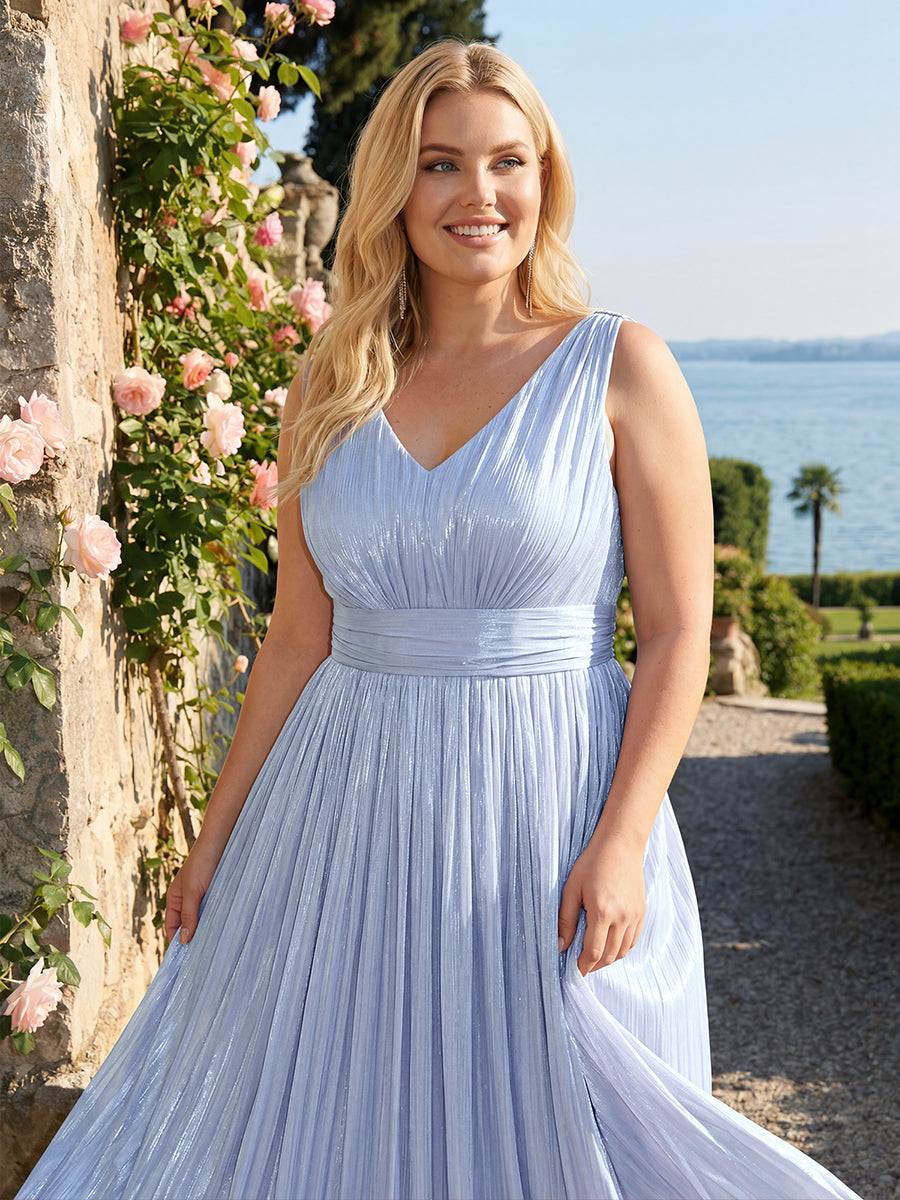 Plus Size Gathered Sea-island filament fabircs Evening Dress
