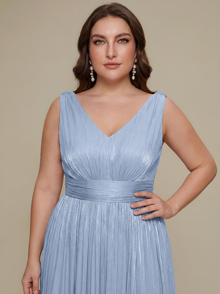 Plus Size Gathered Sea-island filament fabircs Evening Dress