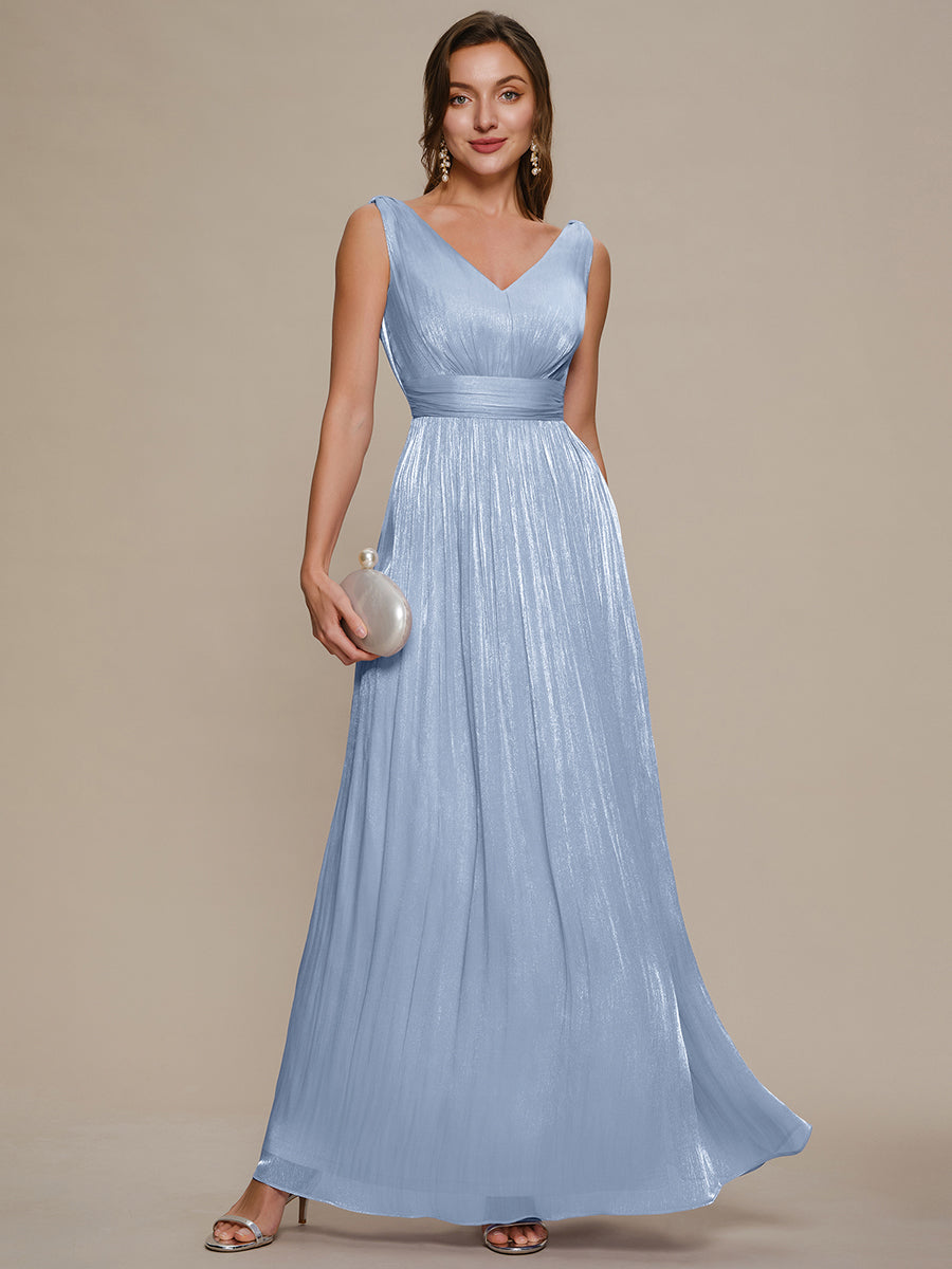 Gathered Sea-island filament fabircs Sleeveless Evening Dress
