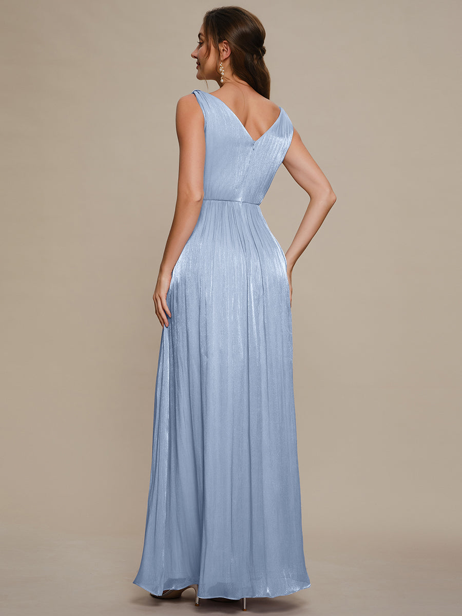 Gathered Sea-island filament fabircs Sleeveless Evening Dress