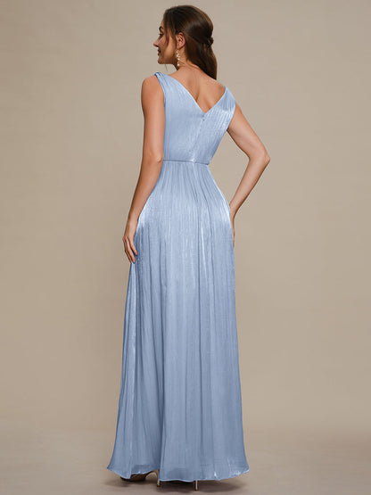 Gathered Sea-island filament fabircs Sleeveless Evening Dress