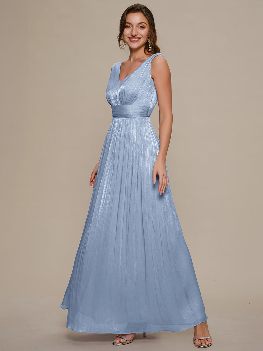 Gathered Sea-island filament fabircs Sleeveless Evening Dress