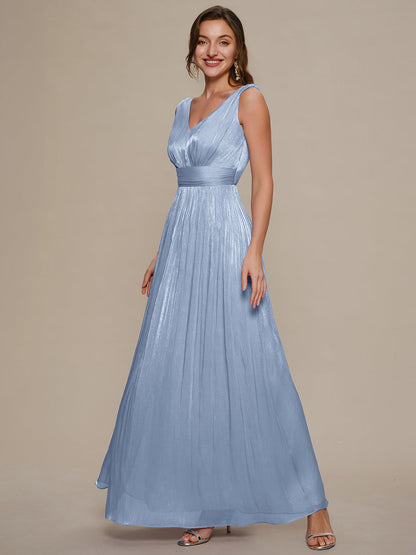 Gathered Sea-island filament fabircs Sleeveless Evening Dress