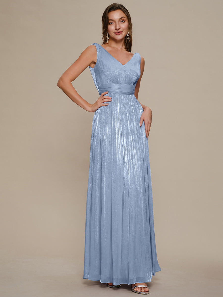 Gathered Sea-island filament fabircs Sleeveless Evening Dress