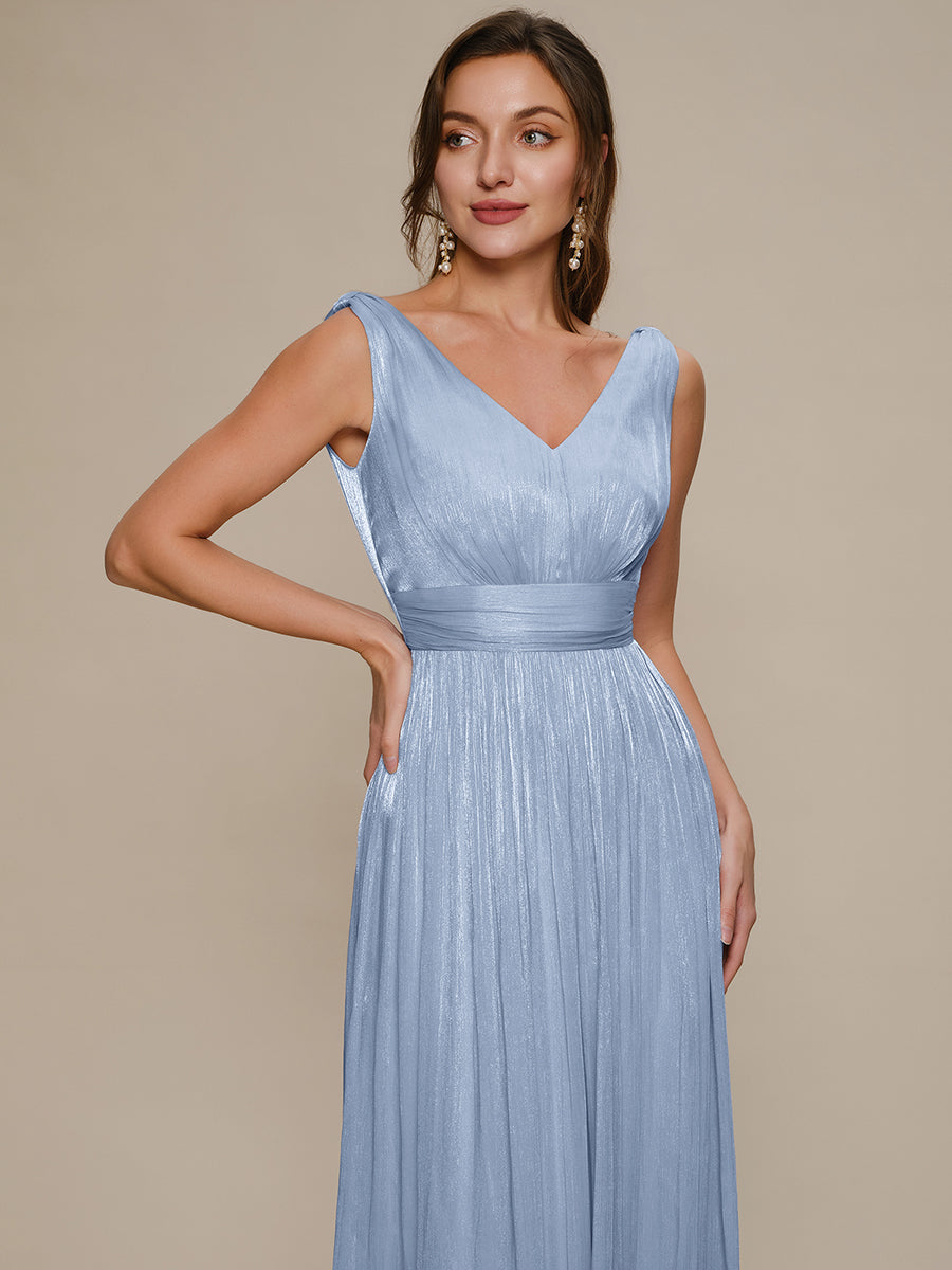 Gathered Sea-island filament fabircs Sleeveless Evening Dress