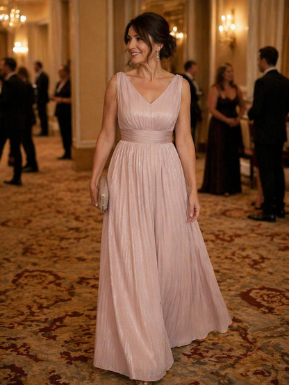 Gathered Sea-island filament fabircs Sleeveless Evening Dress
