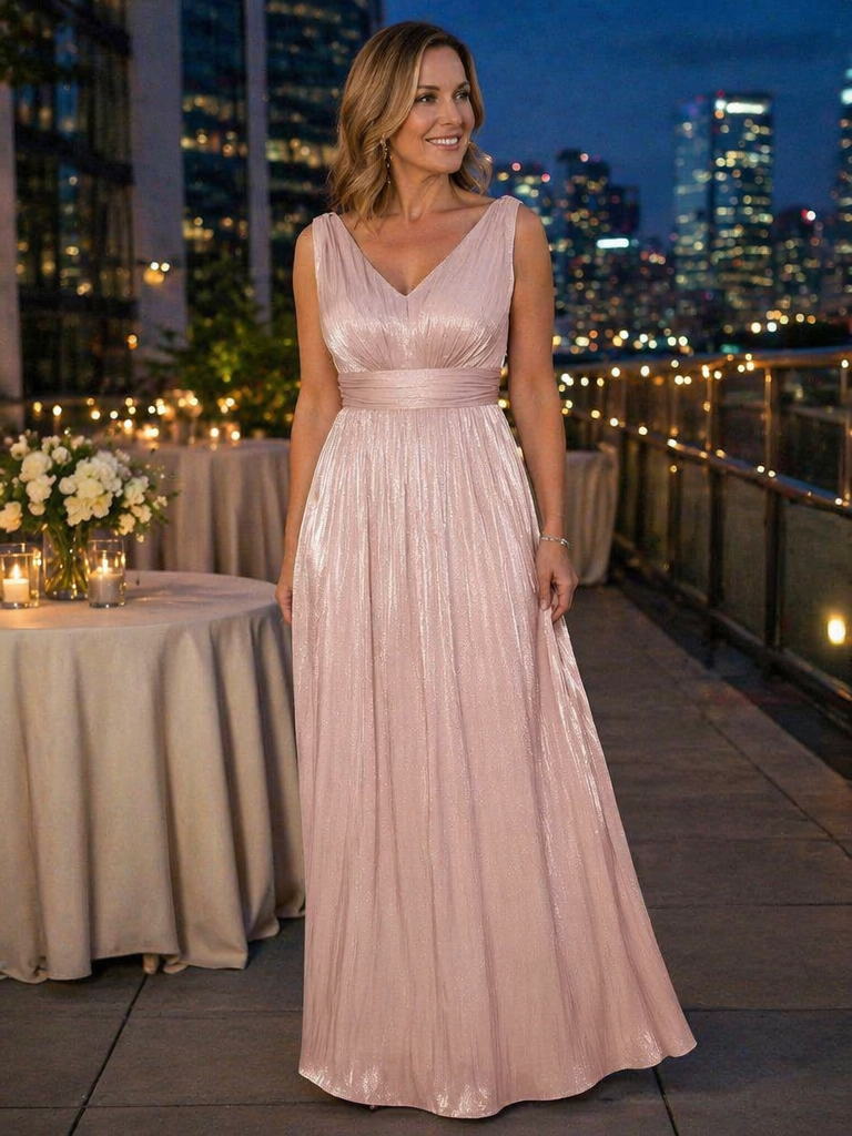 Gathered Sea-island filament fabircs Sleeveless Evening Dress