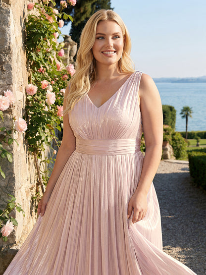Plus Size Gathered Sea-island filament fabircs Evening Dress