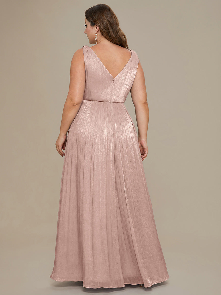 Gathered Sea-island filament fabircs Sleeveless Evening Dress