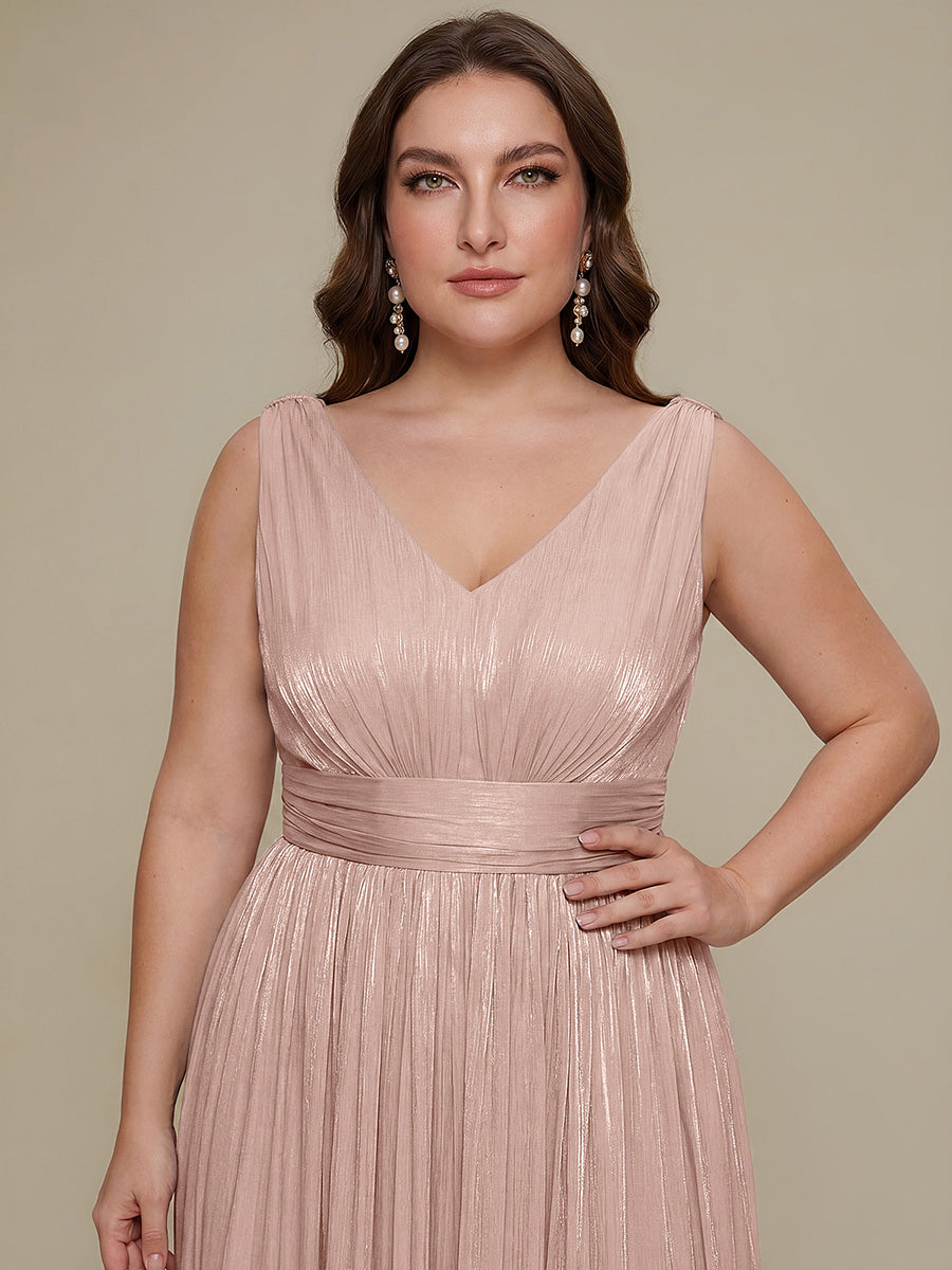 Gathered Sea-island filament fabircs Sleeveless Evening Dress
